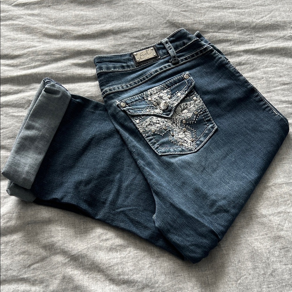 ☀️ Earl Dark Blue Denim Crop Jeans